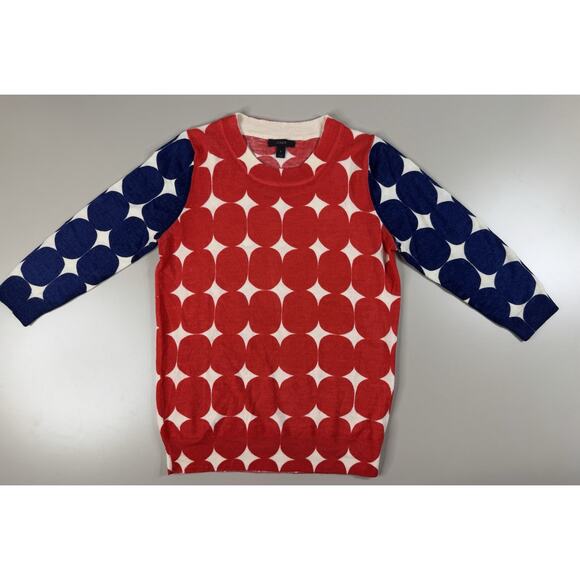J.CREW Sweaters - J.CREW Womens Merino Wool Sweater S Red White Blue Polka Dot Americana Preppy